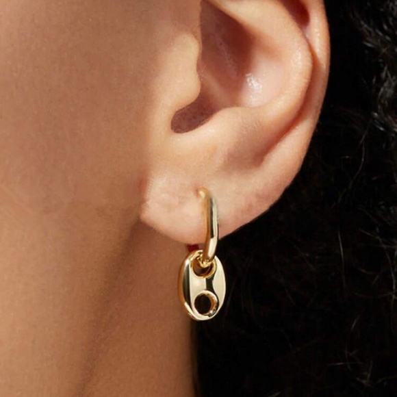 Gold Plated Stainless Steel Chain Linked Drop Earrings Modern Minimalist Jewelry - Picture 1 of 2